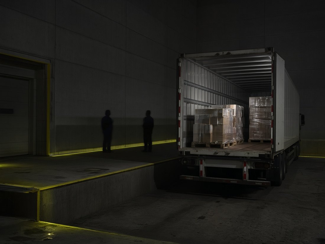 Loading dock under night lighting